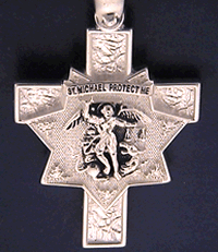 two sided flip style cross badge pendant